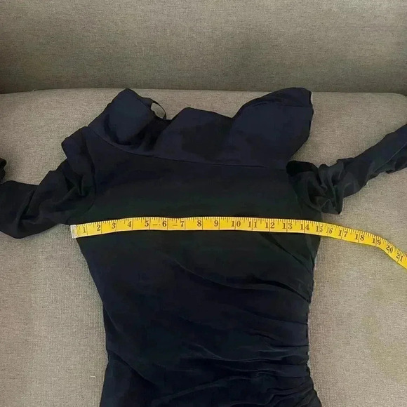 Mac Duggal Maxi Long Gown 4 Navy Beaded Off Shoulder Faux Wrap Wedding Gala - Picture 13 of 16